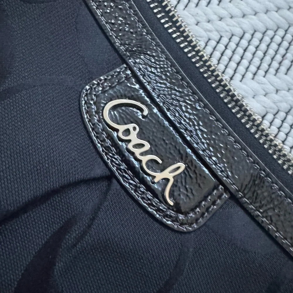 Coach Black Signature Canvas and Patent Leather Shoulder Bag​​